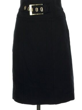 Cache Black Pencil Skirt with Silver Buckle Detail
